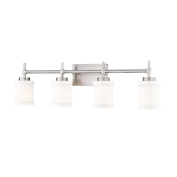 Unbranded Cadoc 31.5 in. 4-Light Brushed Nickel Vanity-Light with Gloss Opal Glass Shade