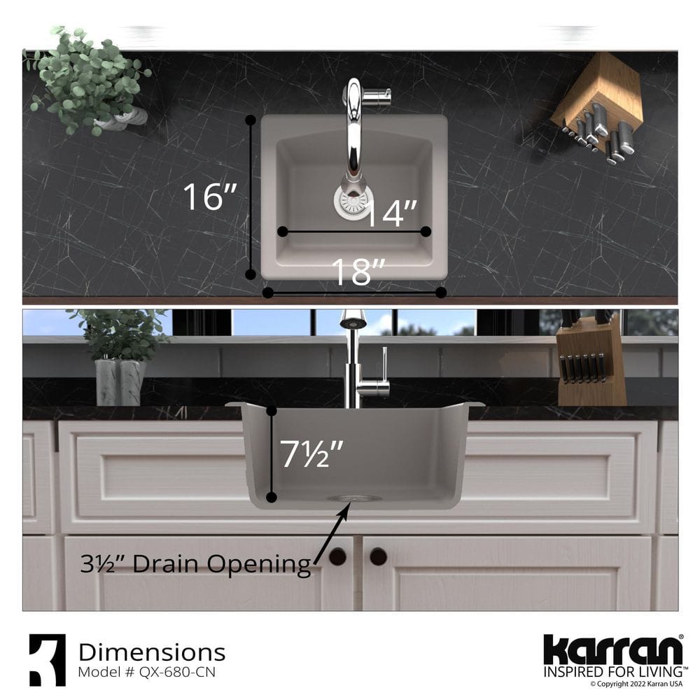 Concrete Quartz Composite 18'' Single Bowl Kitchen Sink