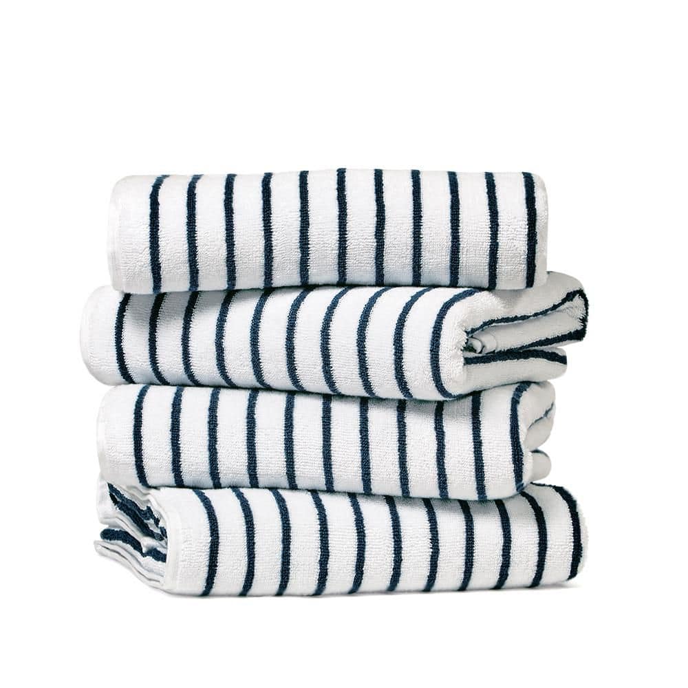 Becky Cameron 4-Piece 100% Cotton Navy Striped Cabana Beach Towel Set TO-CAB-4PK-STR-NAVY - The Home Depot