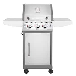Stainless Steel 3-Burner Propane Gas Grill, 25,500 BTU Cabinet Style Cas Grill with Side Tables
