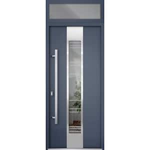36 in. x 96 in. Right-Hand/Inswing Transom Clear Glass Gray Graphite Steel Prehung Front Door with Hardware