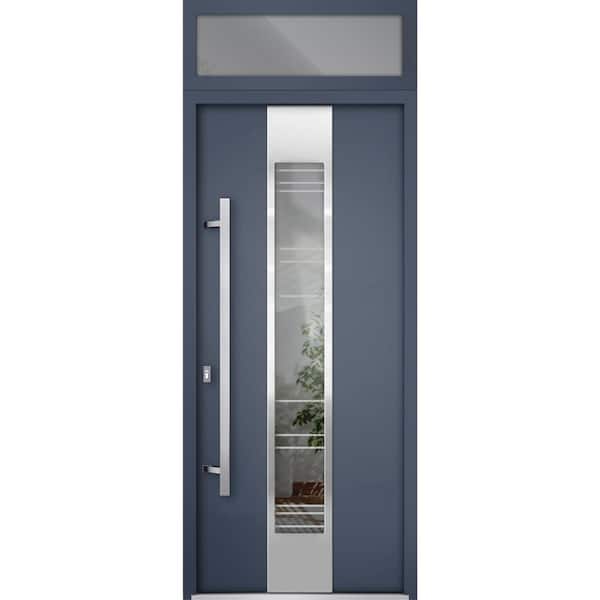 VDOMDOORS 36 in. x 96 in. Right-Hand/Inswing Transom Clear Glass Gray Graphite Steel Prehung Front Door with Hardware