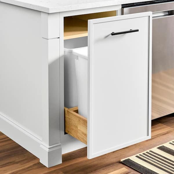 Leyton 18 in. W x 24 in. D x 34.5 in. H Ready to Assemble Plywood Slim Shaker Double Trash Can Cabinet in Alpine White