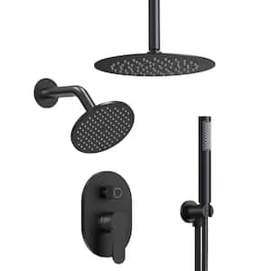 Classic Rain Shower Systems 3-Spray Round 10 in. and 6 in. Dual Ceiling Mount with Handheld Shower 2.5 GPM Matte Black