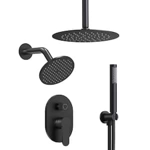 Round Showers System 3-Spray 10 in. and 6 in. Dual Ceiling Mount Fixed and Handheld Shower Head 2.5 GPM in Matte Black