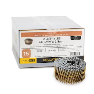 2-3/8 in. x 0.113in-Gauge 15° Bright Finish Ring Shank Wire Coil Framing Nails (3000 per Box)