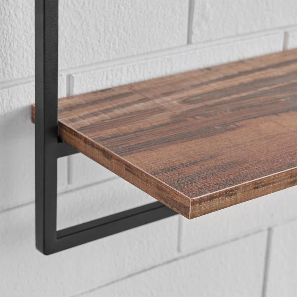 Rustic Black Metal Frame Floating Wall Shelf Set