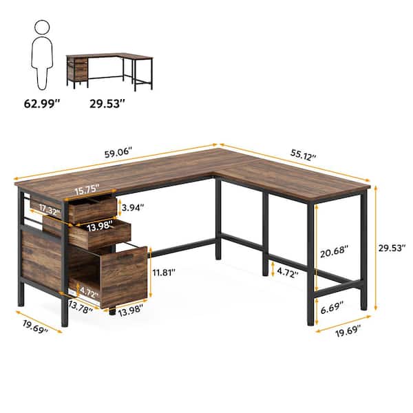 TRIBESIGNS WAY TO ORIGIN Halseey 63 in. L Shaped Brown Wood 2-Drawer  Computer Desk for Home Office, Executive Desk with File Cabinet  HD-F1749-HYF - The Home Depot
