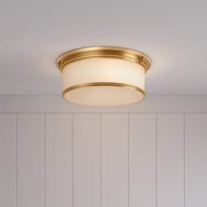 Summerlake 15.5 in. 3-Light Brushed Gold Drum Flush Mount with Frosted Glass Shade and No Bulbs Included 1-Pack
