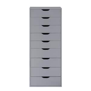 9-Drawer, Gray Wood Storage Dresser Cabinet, 18.9 in. Large Storage and Closet Organizer, Vertical File Cabinet