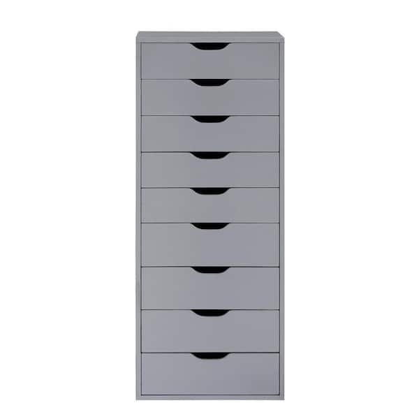 HOMESTOCK Gray, 9 Drawer with Shelf, Office File Cabinets Wooden File Cabinets for Home Office Lateral File Cabinet