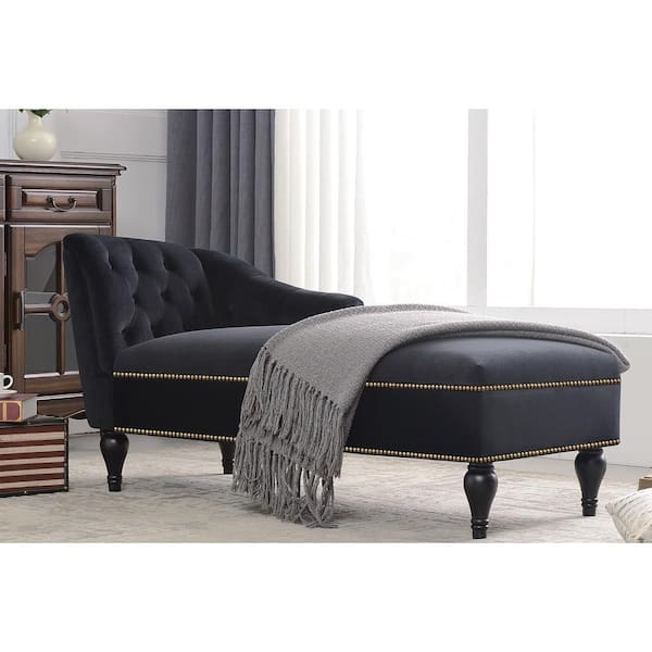 Nestfair Black Velvet Upholstered Chaise Lounge with Nailhead Trim