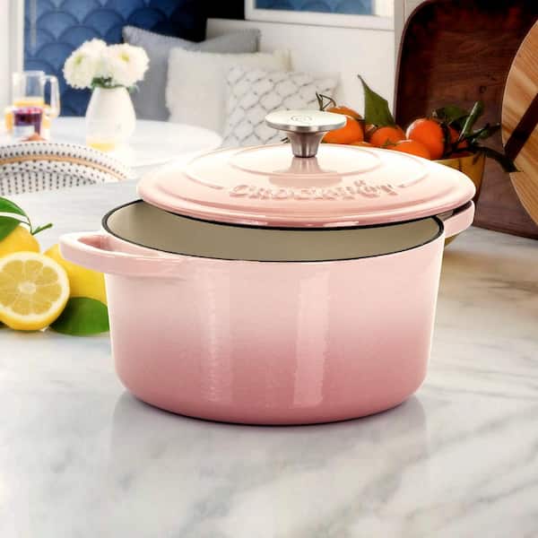 Crock-Pot Artisan 3 qt. Round Cast Iron Nonstick Dutch Oven in Blush Pink  with Lid 985113365M - The Home Depot