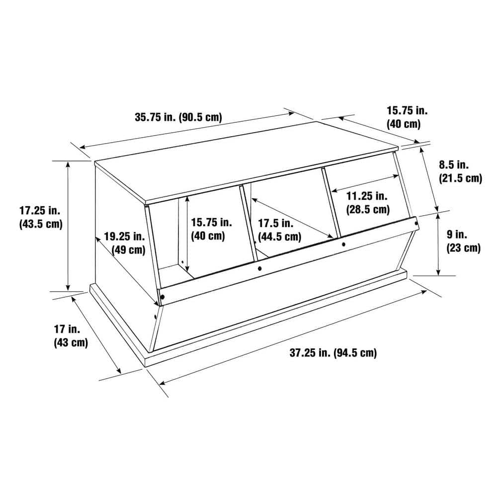 White MDF Three Bin Stackable Toy Storage Cubby