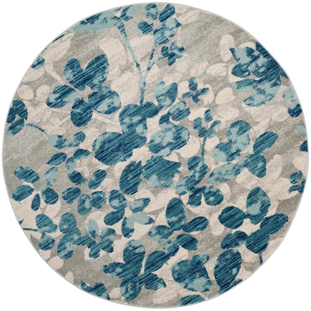 Evoke Gray/Light Blue 7 ft. x 7 ft. Round Floral Area Rug price history on PriceWatchPro