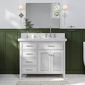 Kensington 43 in. W x 22 in. D x 36 in. H Freestanding Bath Vanity in White with Pure White Quartz Top