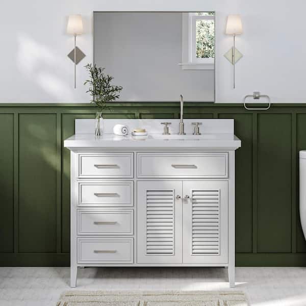 ARIEL Kensington 43 in. W x 22 in. D x 36 in. H Freestanding Bath Vanity in White with Pure White Quartz Top