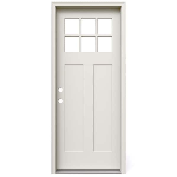 32 in. x 80 in. 2-Panel Right Hand Inswing 6-Lite Clear Direct Glaze Primed Fiberglass Prehung Front Door w/ Brickmould