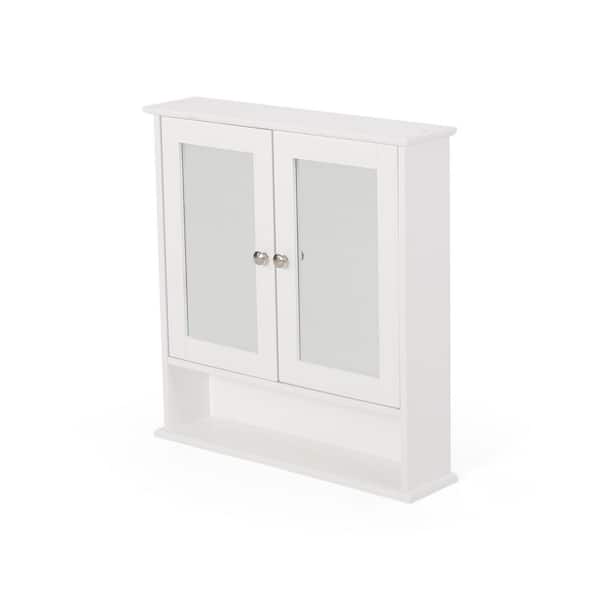 22.25 in. W x 23 in. H Rectangular White MDF Surface Mount Medicine Cabinet with Mirror with Door