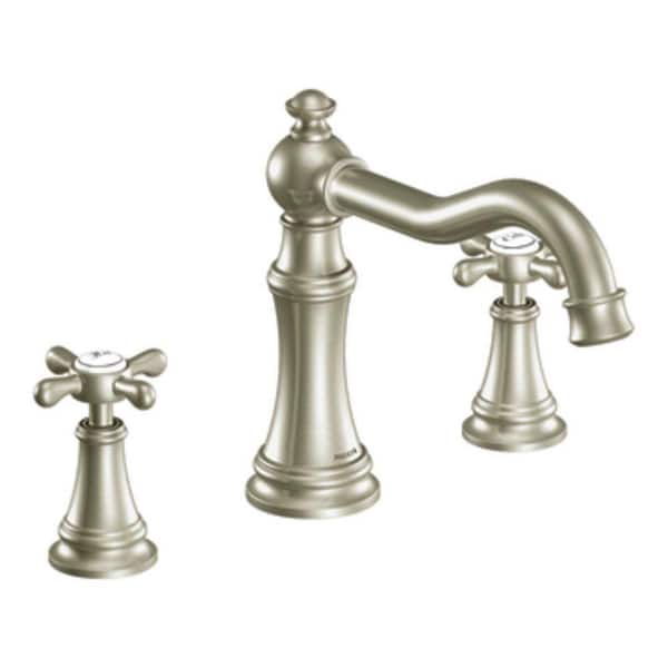 MOEN Weymouth 2-Handle Deck-Mount High-Arc Roman Tub Faucet Trim Kit in Brushed Nickel (Valve Not Included)