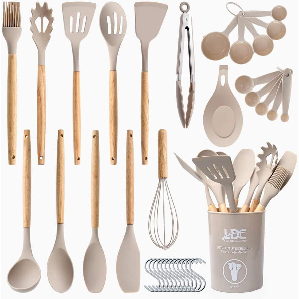 35-Piece Khaki Silicone Heat-Resistant Cooking Utensil Set for Nonstick Cookware price history on PriceWatchPro