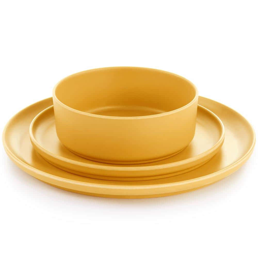 Yellow Gold Round Melamine Dinnerware Set, Service for 4
