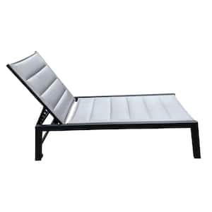 Black 1-Piece Aluminum Metal Outdoor Chaise Lounge 5-Adjustable Recliner with Gray Breathable Fabric and 2 Wheels