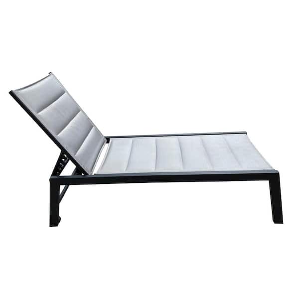 ITOPFOX Black 1-Piece Aluminum Metal Outdoor Chaise Lounge 5-Adjustable Recliner with Gray Breathable Fabric and 2 Wheels