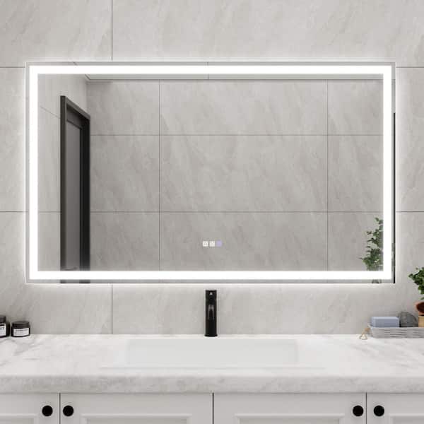 Unbranded 60 in. W x 36 in. H Rectangular Frameless Anti-Fog Wall Bathroom Vanity Mirror in Sliver