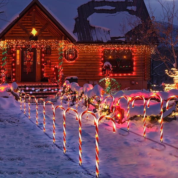 OGETFUUR 10-Piece 21 in. Solar Waterproof Candy Cane Lights with 8