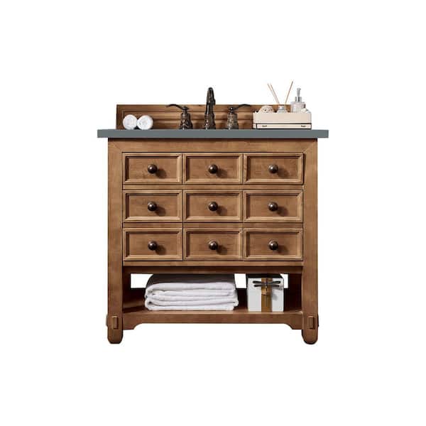 James Martin Vanities Malibu 36.0 in. W x 23.5 in. D x 35.3 in. H Bathroom Vanity in Honey Alder with Cala Blue Quartz Top