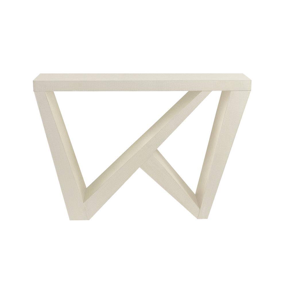 Cream Weave Modern Rectangular Console Table with Geometric Design