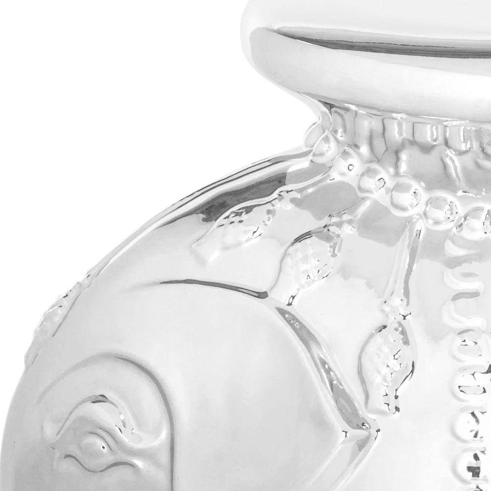 Silver Ceramic Elephant Garden Stool