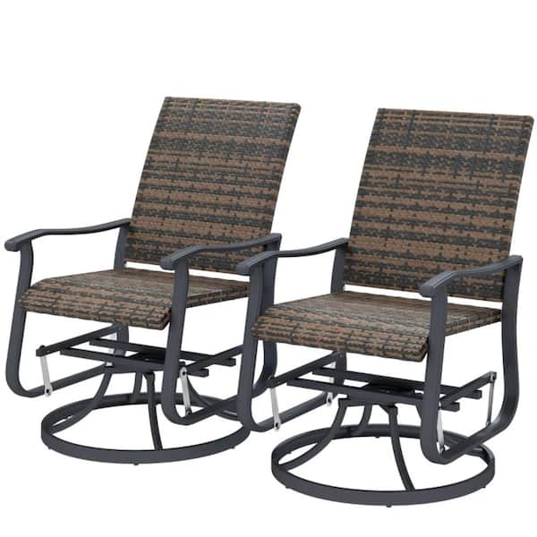 2-Piece Outdoor Patio Wicker Swivel Rocking Chair Set with Steel Frame, Brown