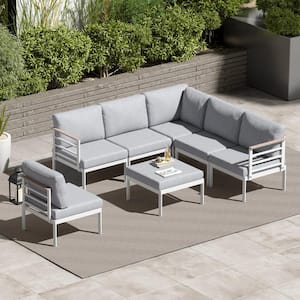 7-Piece Aluminum Leisure Outdoor Day Bed Sofa with Light Gray Cushions