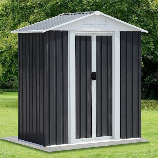 5 ft. W x 3 ft. D Gray Peak Roof Metal Shed with Double Door (15 sq. ft.)