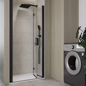 34 in. to 35-3/8 in. W x 72 in. H Semi-Frameless Bi-Fold Shower Door in Matte Black Finish with Clear Glass