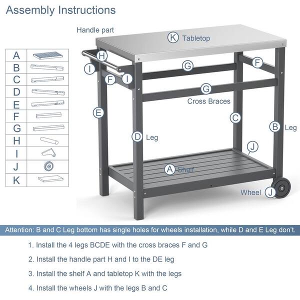 Alpulon Universal Silver Outdoor Grill Cart Grill Set Stand with Iron Mesh Top, White