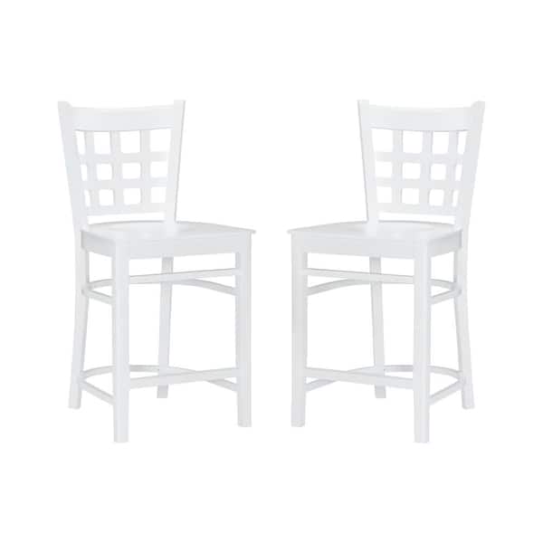 Linon Home Decor Lena 24 in. Seat Height White Full back Wood frame Counter stool (set of 2)