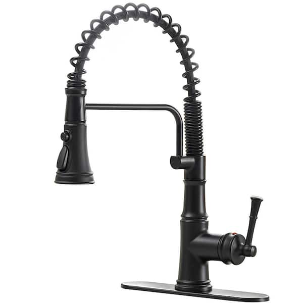 BWE Single-Handle Pull-Down Sprayer 3 Spray High Arc Kitchen Faucet With Deck Plate in Matte Black