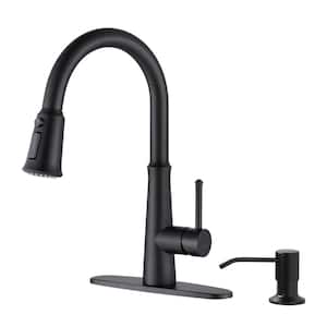Single Handle Pull Down Sprayer Kitchen Faucet with Soap Dispenser in Black