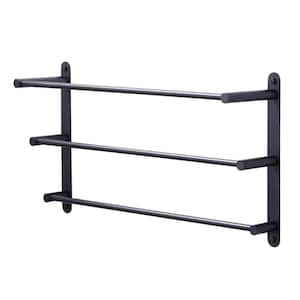 24 in. Matte Black 3-Tier Wall Mounted Towel Rack with Mounting Hardware in Stainless Steel