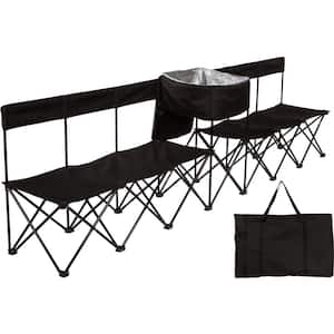 10 ft. Black Portable 6-Seater Folding Team Sports Sideline Chair with Attached Cooler