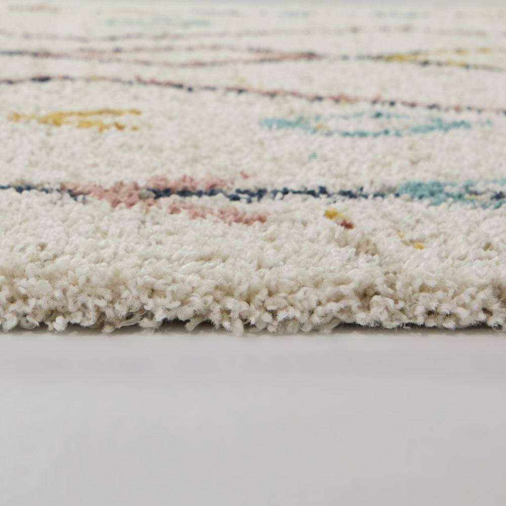 Large Cream and Multicolor Synthetic Moroccan Area Rug