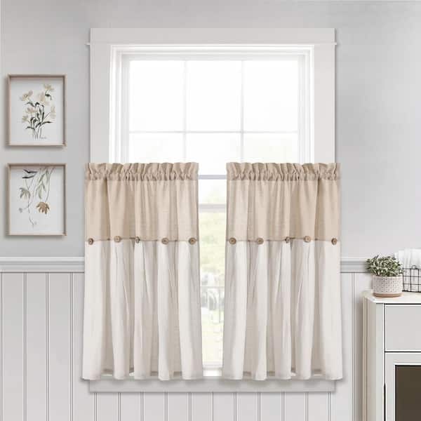 Lush Decor Linen Button Kitchen Tier Window Curtain Panels Linen 29X36 ...