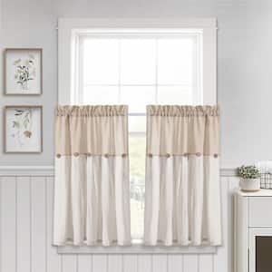 Linen Button Kitchen Tier Window Curtain Panels Linen 29X36 Set
