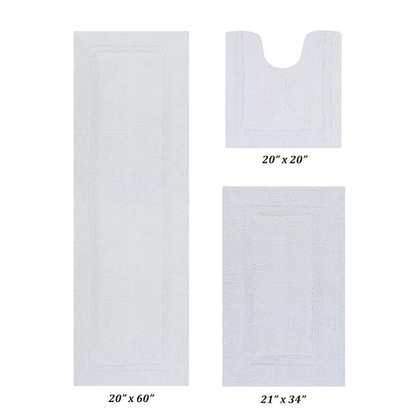 Better Trends Lux Collection White 20 in. x 20 in., 21 in. x 34 in., 20 in. x 60 in. 100% Cotton 3-Piece Bath Rug Set