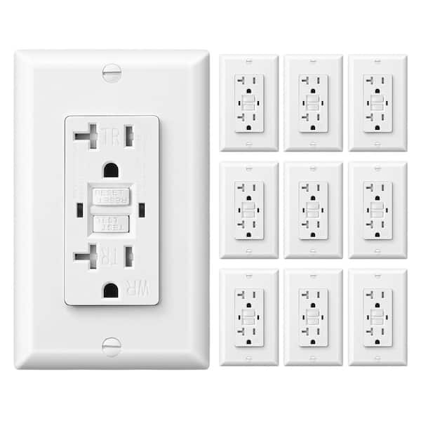 20 Amp 125-Volt Self-Test Tamper Resistant/Weather Resistant GFCI Outlet with LED Indicator, White (10-Pack)