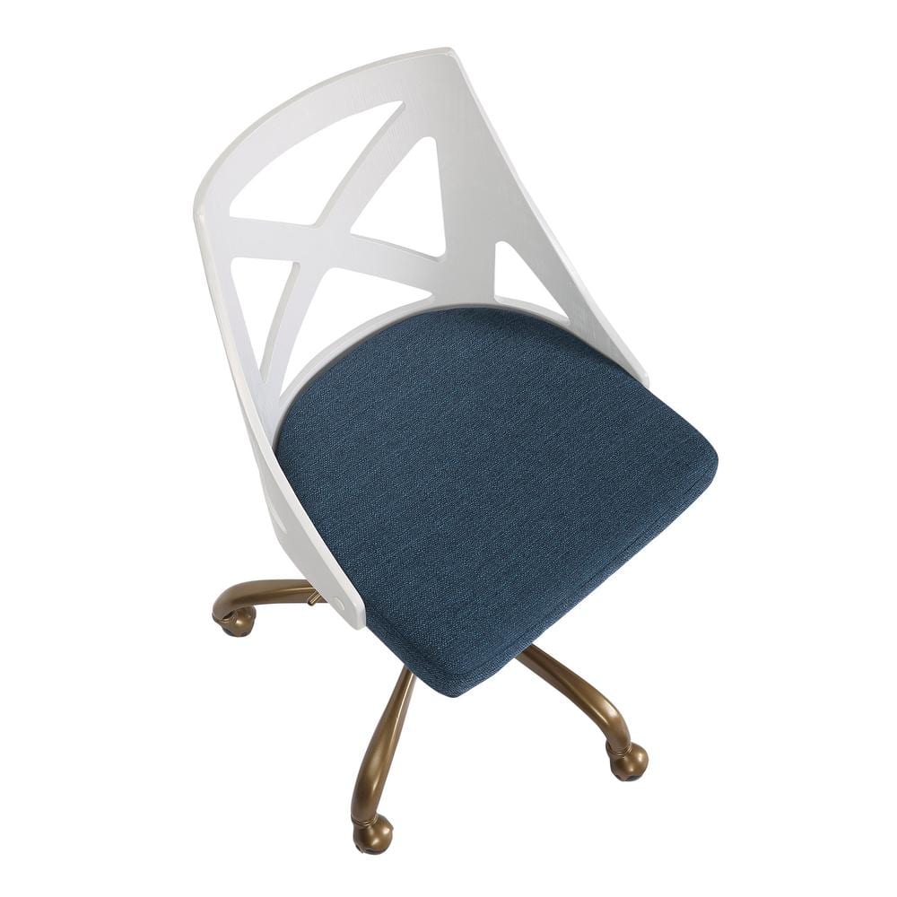 Blue Fabric and White Wood Swivel Task Chair with Metal Base