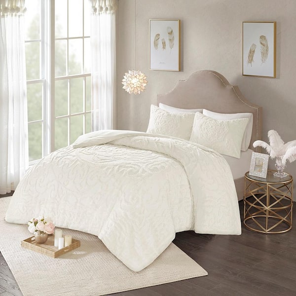 Boho in Off-White, Lifestyle Tufted Cotton Duvet Cover King Set 3-Pack